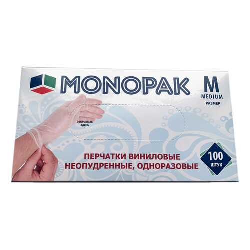 Перчатки Monopak виниловые неопудренные бесцветные M 100 шт 50 пар в Уютерра