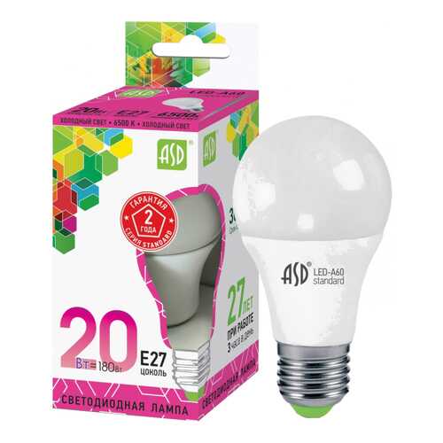 Лампочка ASD A60 E27 20W 6500K LED-A60-standard в Уютерра